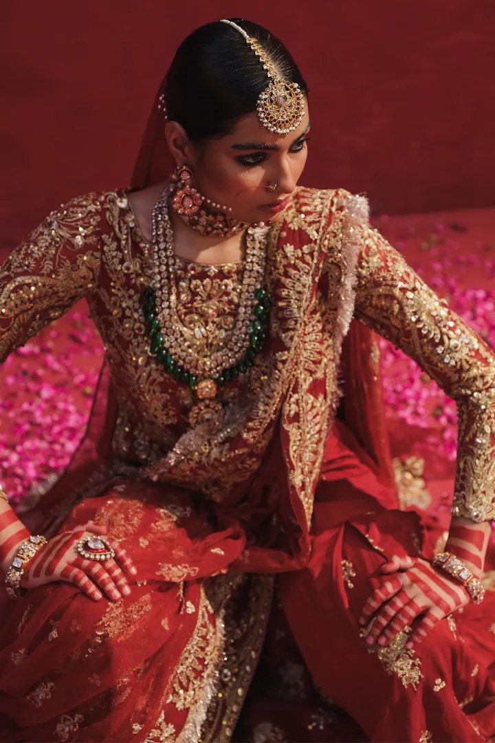 Raw Silk Maroon Kameez Lehenga Pakistani Bridal Dresses