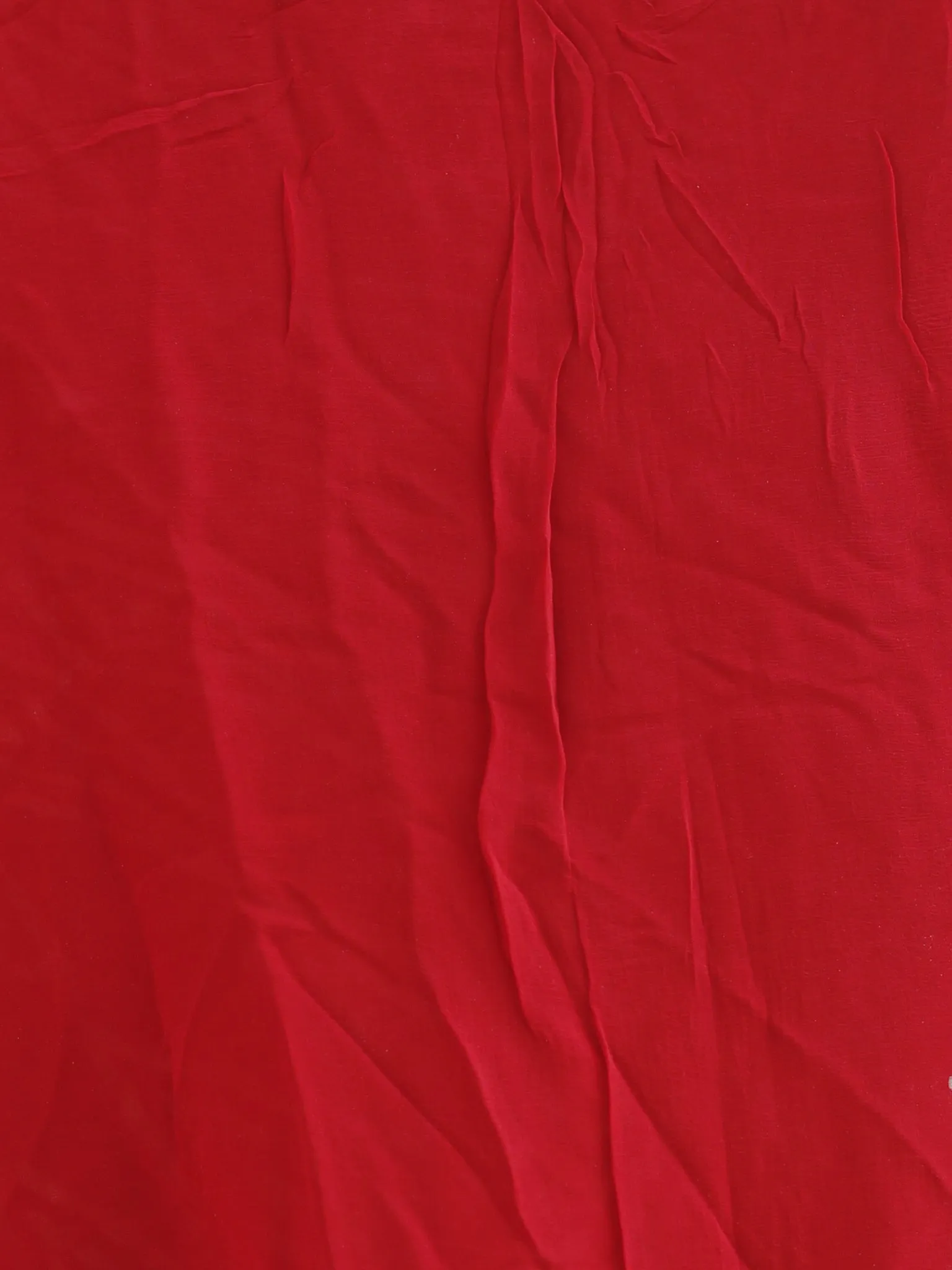 Red and White  Hand Block Printed Chiffon Saree with Zari border- S031702720