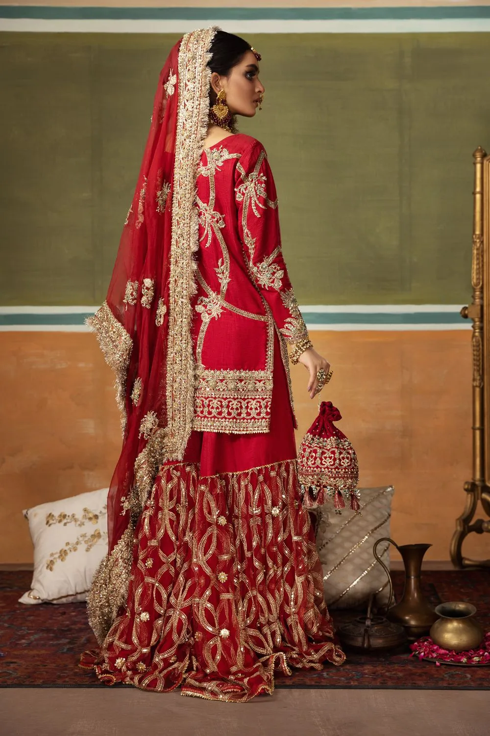 Red Bridal Sharara Shirt Pakistani Wedding Dresses