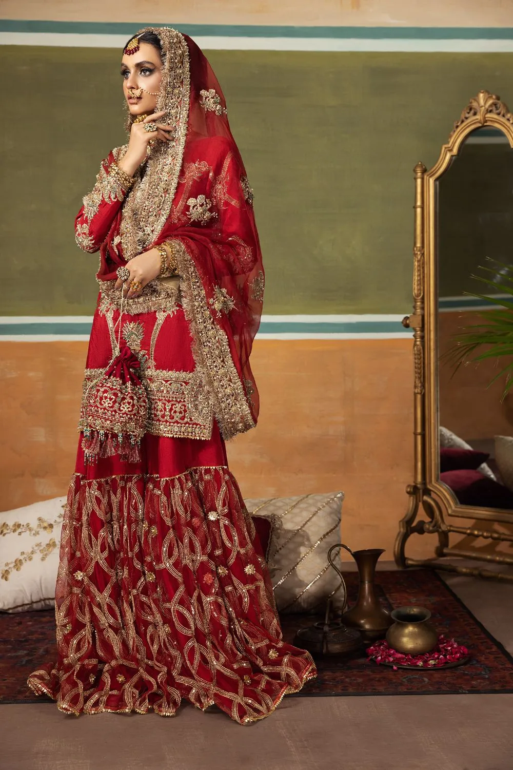 Red Bridal Sharara Shirt Pakistani Wedding Dresses