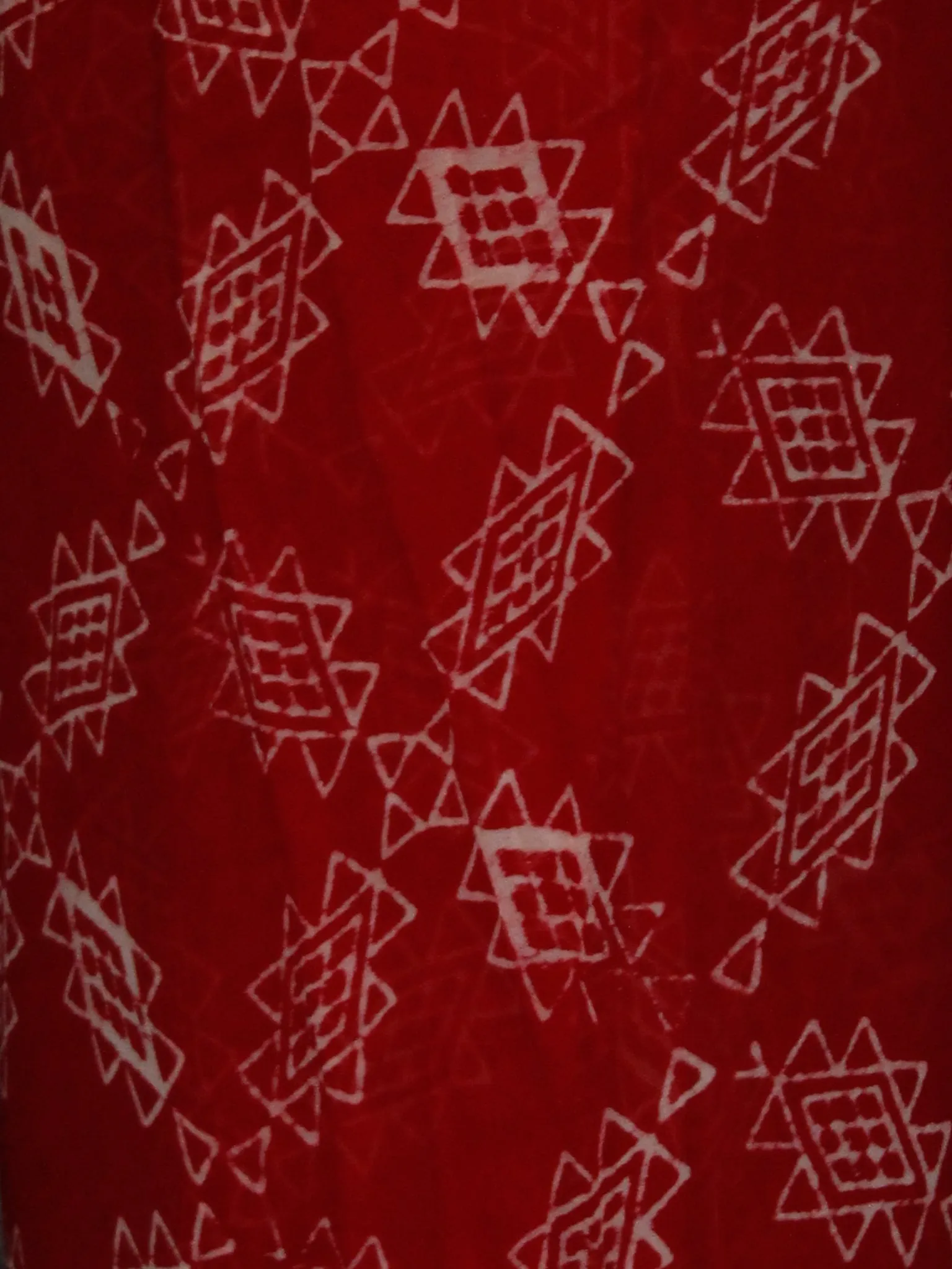 Red White Hand Block Printed Chiffon Saree with Zari Border - S031703129