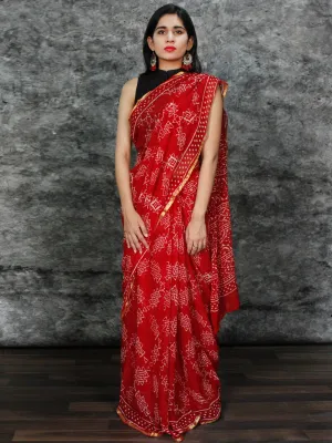 Red White Hand Block Printed Chiffon Saree with Zari Border - S031703129