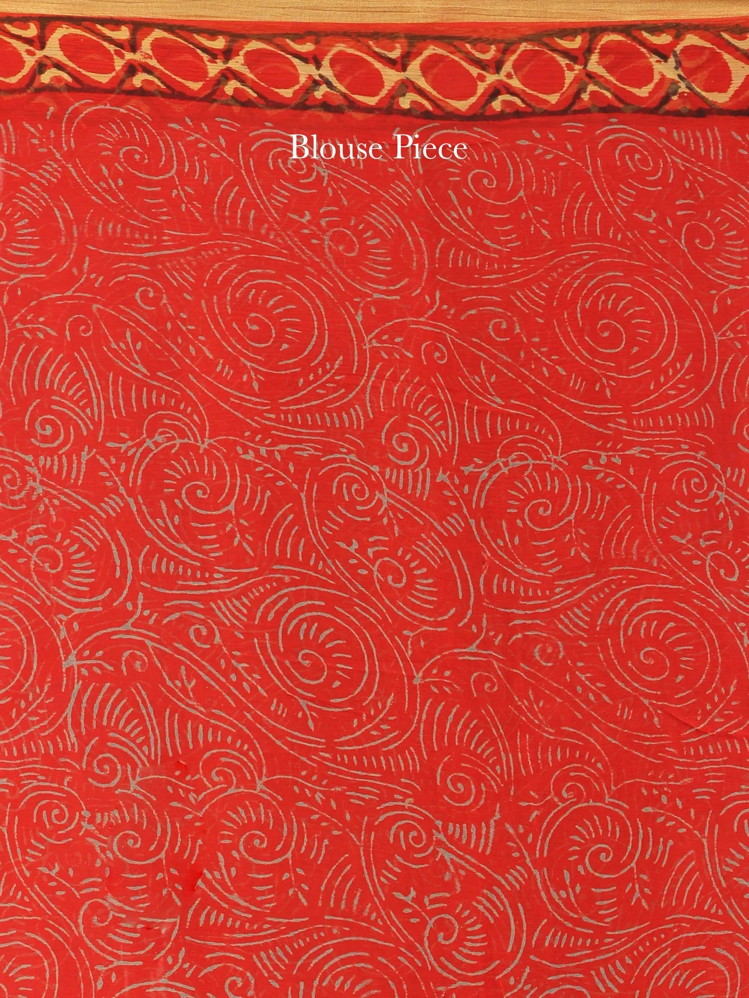 Red Yellow Hand Block Printed Chiffon Saree with Zari Border - S031704560