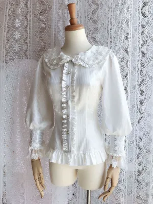 Rococo Lolita Blouses Lace Chiffon Ruffles Peter Pan Collar White Lolita Top