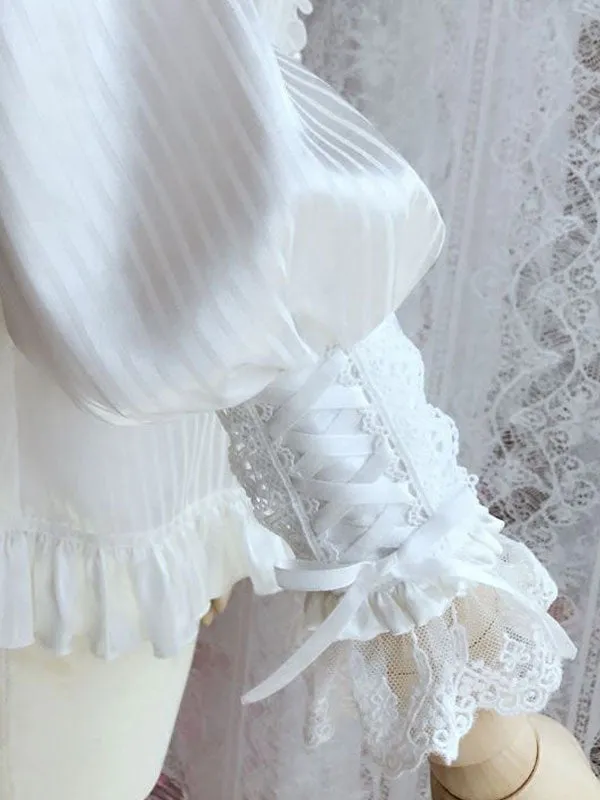 Rococo Lolita Blouses Lace Chiffon Ruffles Peter Pan Collar White Lolita Top