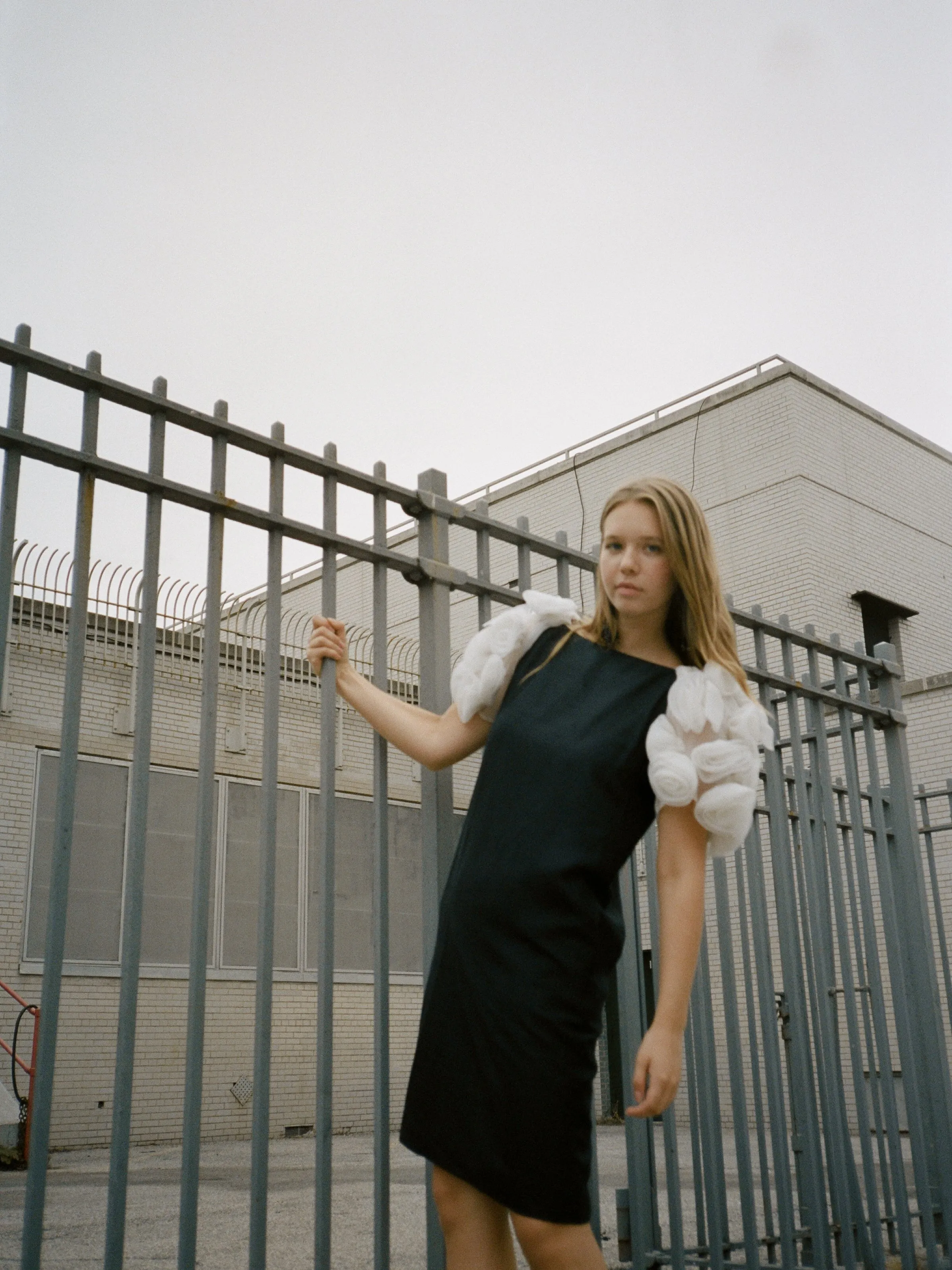 Rosette Sleeve Silk Dress
