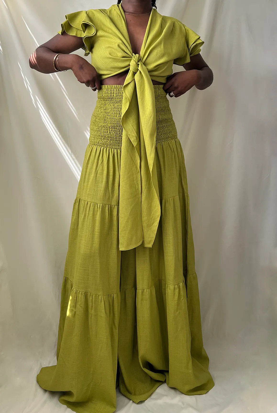 Ruffle Tiered Wide Leg Pant Set