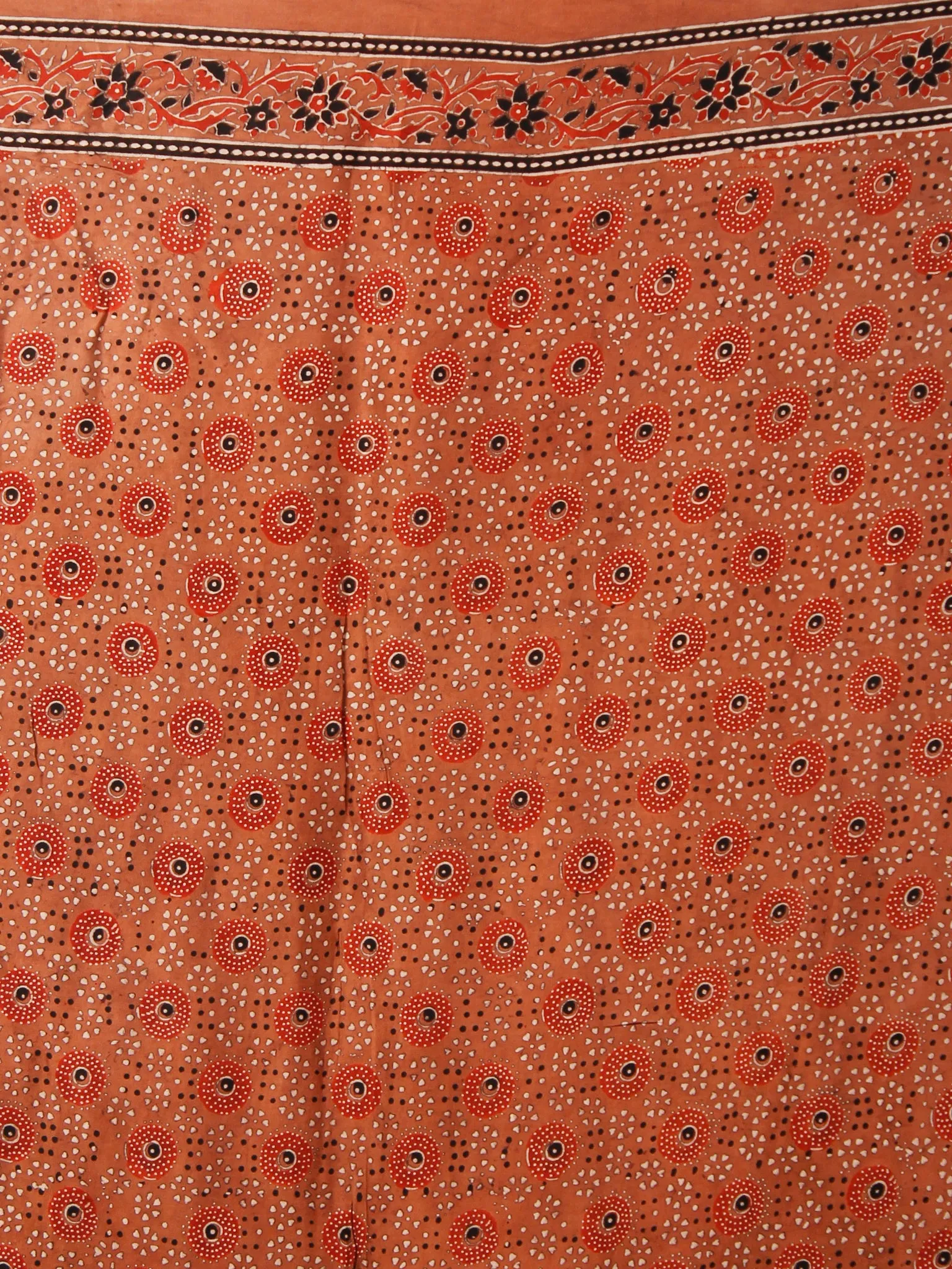 Rust Indigo Black Ajrakh Hand Block Printed Modal Silk Saree in Natural Colors - S031703367