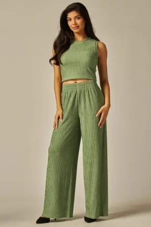 Sage Green Crinkle Cropped Top & Lounge Pants Set 2/14/25 9614