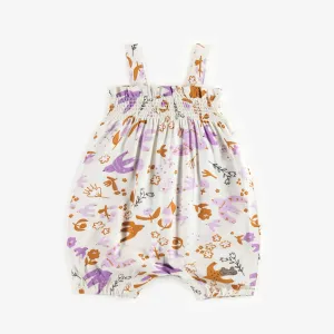 Salopette crème avec oiseaux de coupe ballon en viscose, naissance || Cream overall with birds ball-cutting in viscose, newborn
