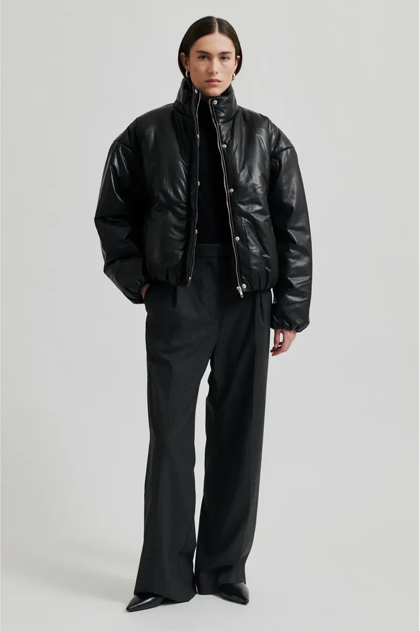 Second Female Harlow Leather Bomber Jacket - Black