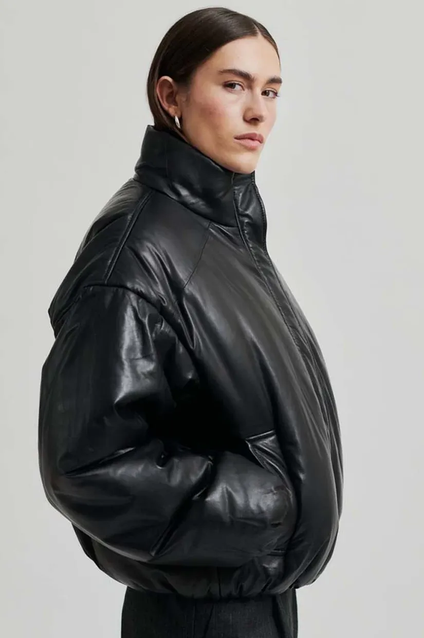 Second Female Harlow Leather Bomber Jacket - Black