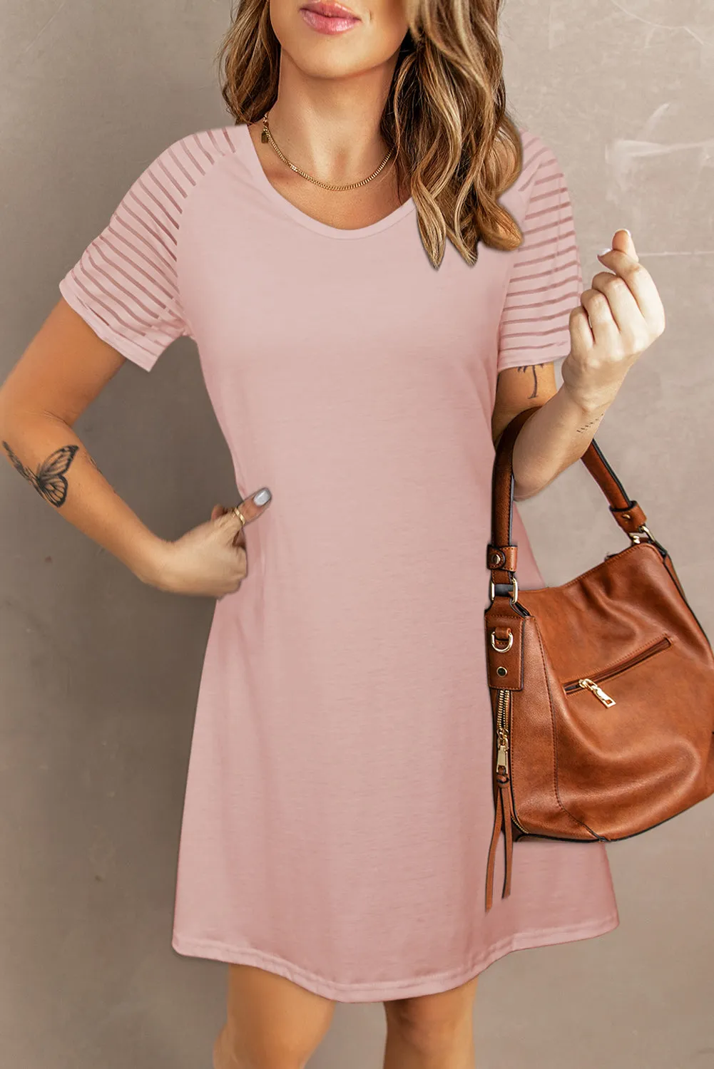 Sheer Striped Raglan Sleeve T-Shirt Dress