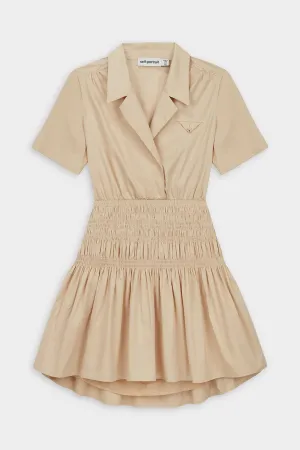 Shirred Cotton Mini Dress in Frosted Almond
