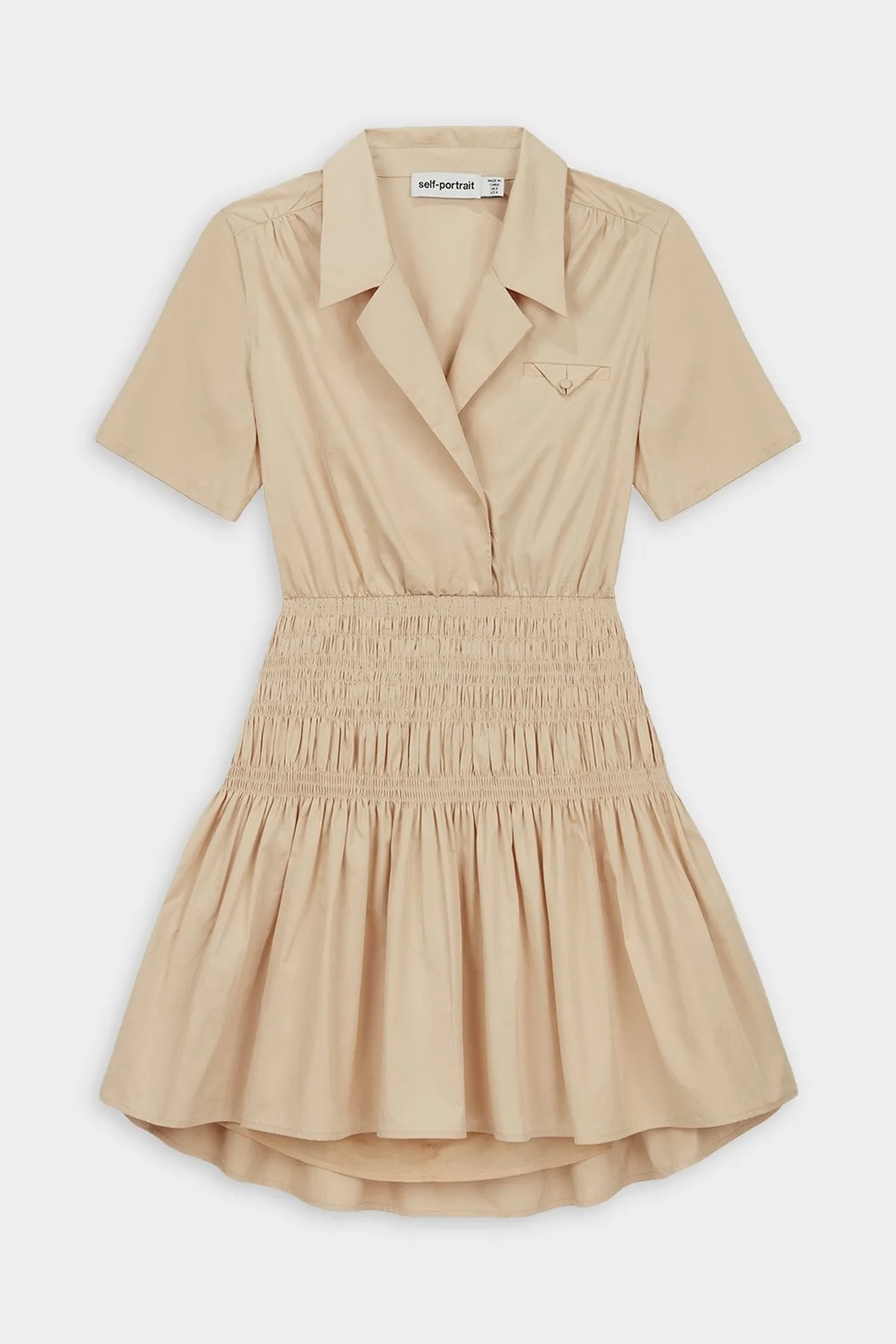 Shirred Cotton Mini Dress in Frosted Almond