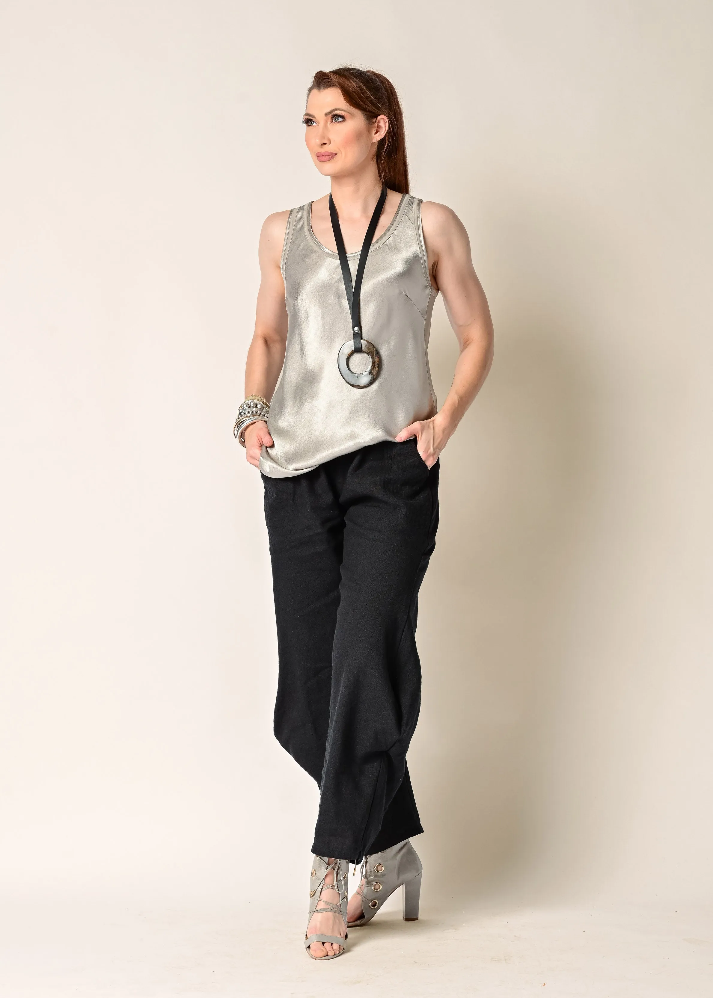 Shyla Linen Pant in Onyx