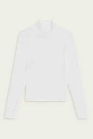 Soft Cotton Rib Long Sleeve T-Shirt in Bright White