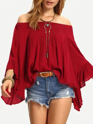 Strapless Strap Collar Solid Chiffon Ruffle Sleeve T-Shirt