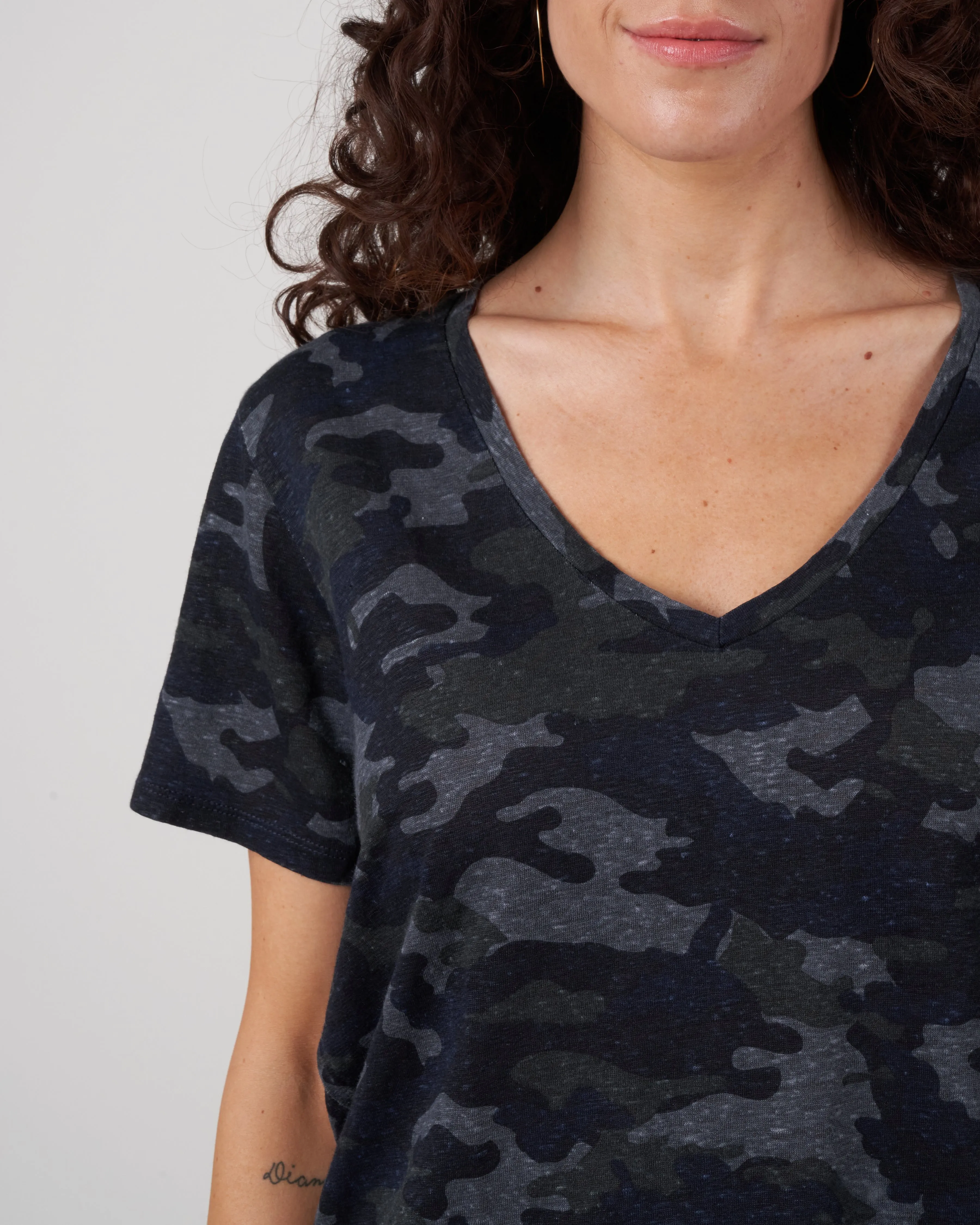 stretch linen tee - camouflage marine