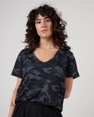 stretch linen tee - camouflage marine