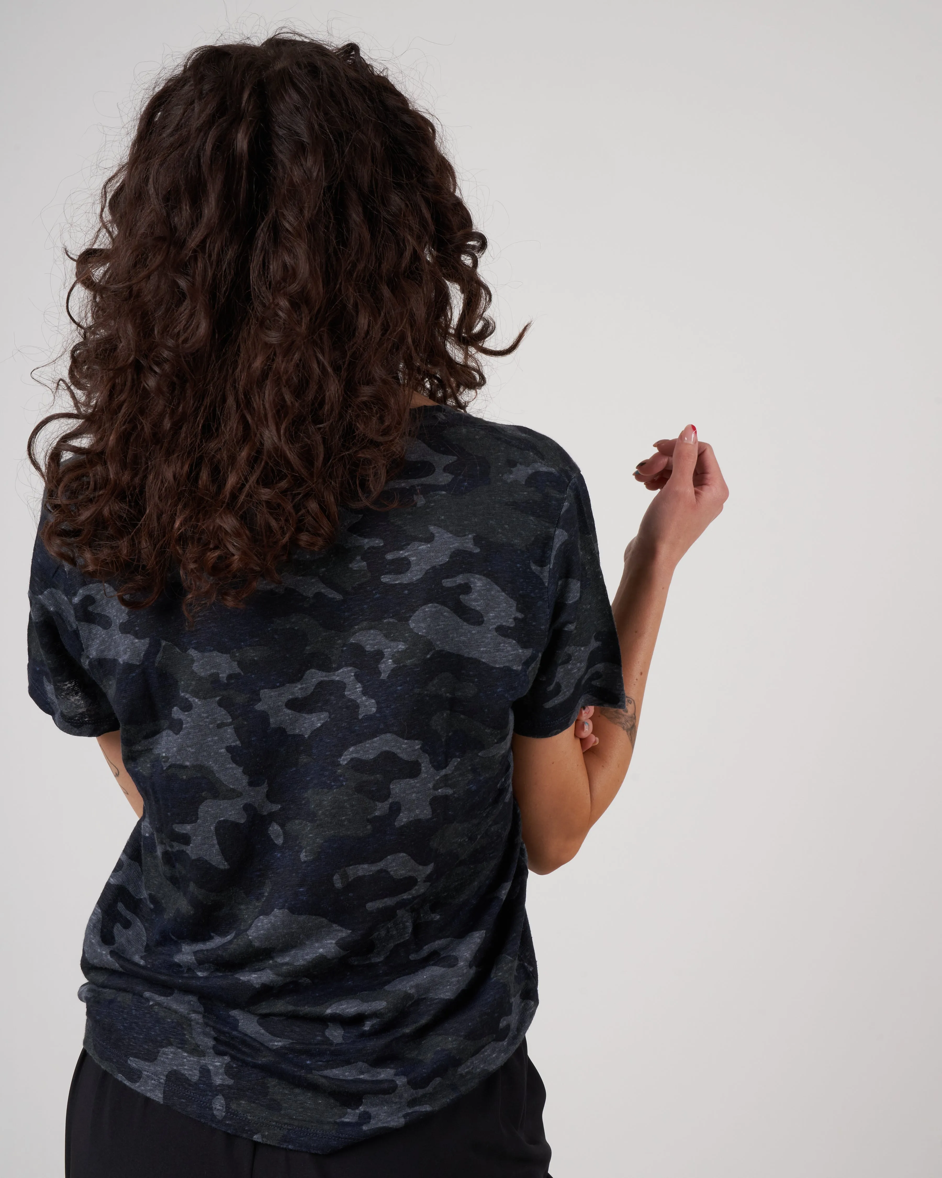 stretch linen tee - camouflage marine
