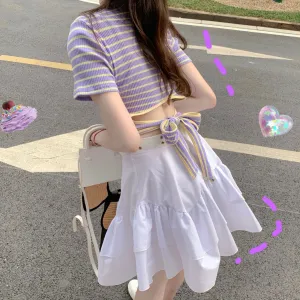 Striped T-shirt   skirt KF9549