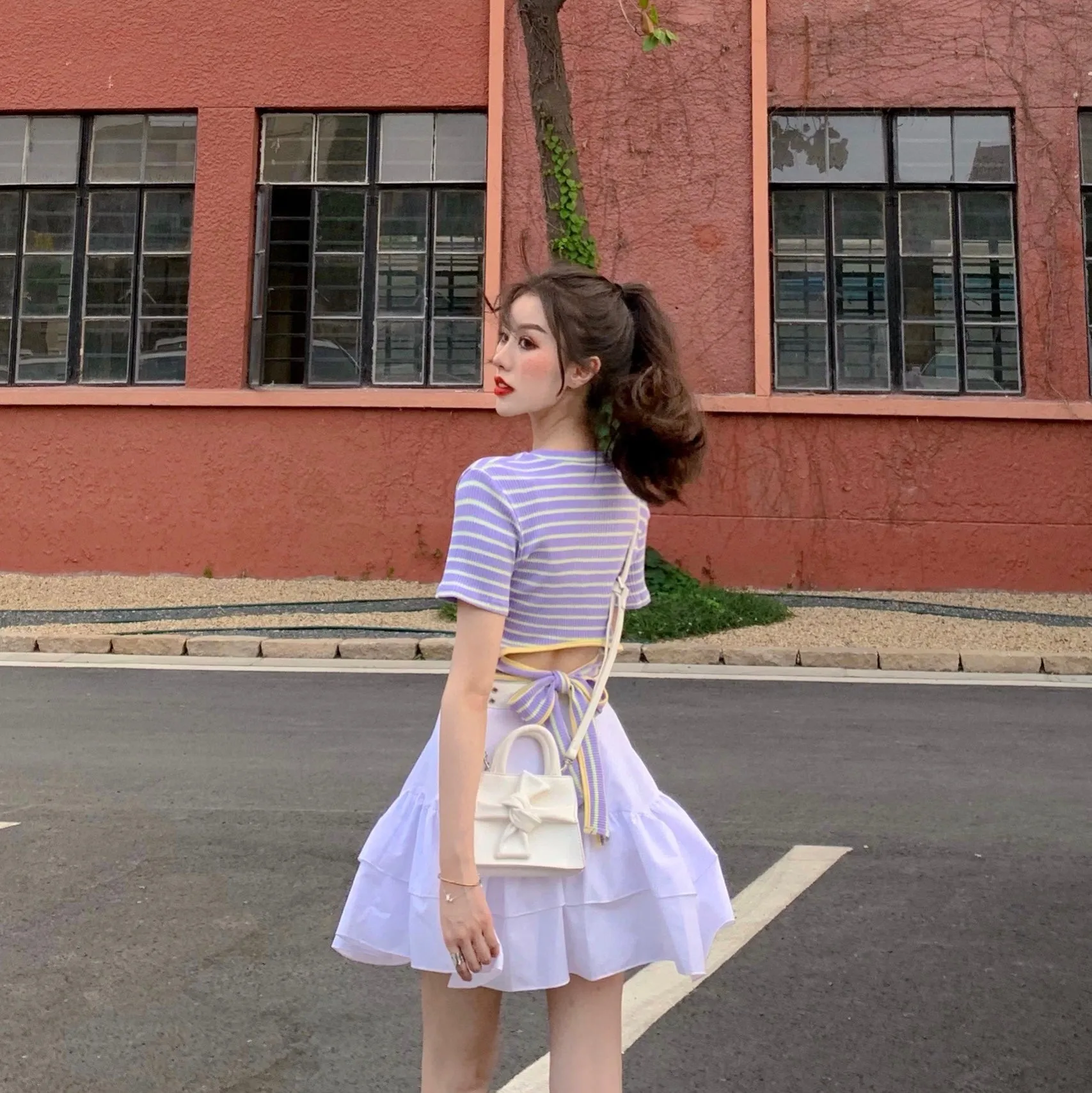 Striped T-shirt   skirt KF9549