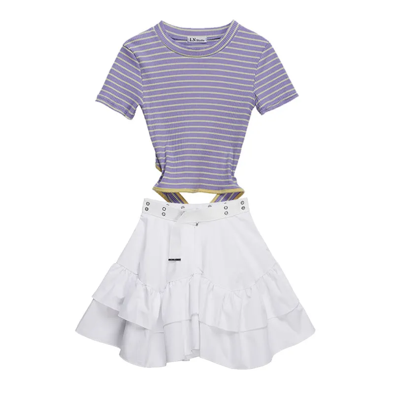Striped T-shirt   skirt KF9549