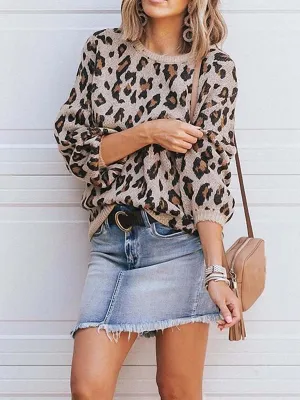 Stunncal Round Neck Leopard Sweater