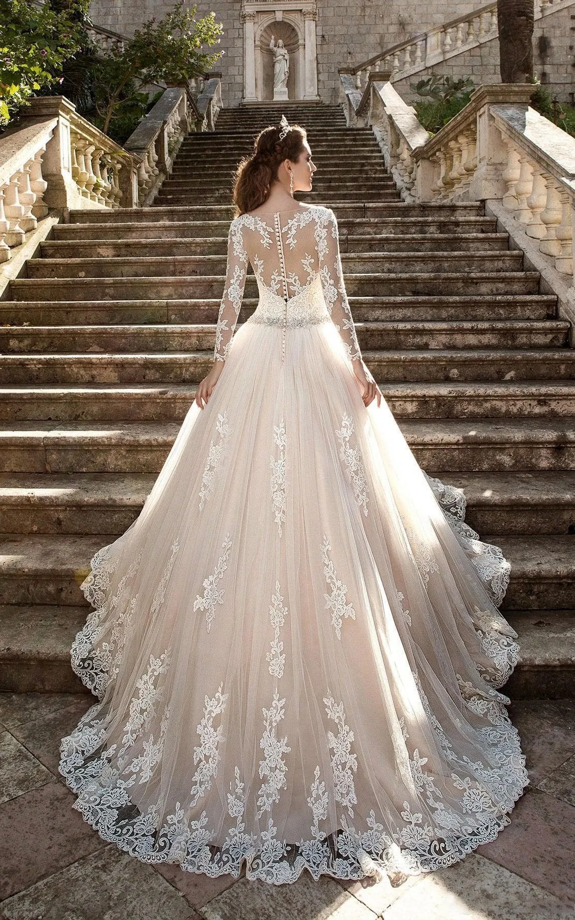 Stunning Long Sleeve Ball Gown Lace Dress-713579