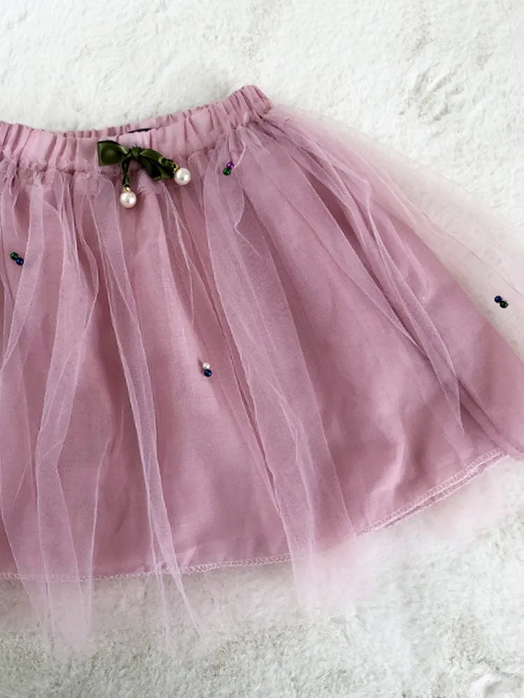 Summer Watermelon - Girls 2 Piece White & Pale Pink T-Shirt Top & Tulle Tutu Skirt Outfit - 1 to 5 Years