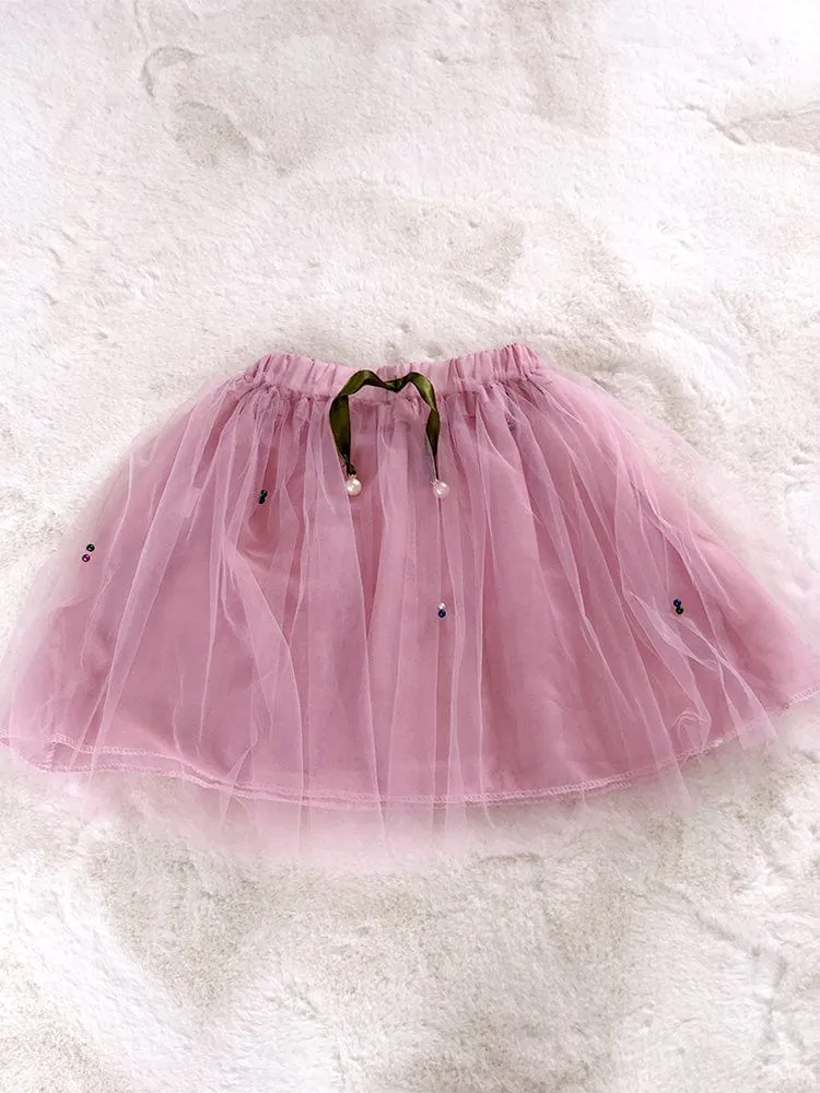 Summer Watermelon - Girls 2 Piece White & Pale Pink T-Shirt Top & Tulle Tutu Skirt Outfit - 1 to 5 Years