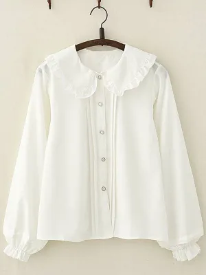 Sweet Lolita Blouse Frill Peter Pan Collar Chiffon White Lolita Shirt
