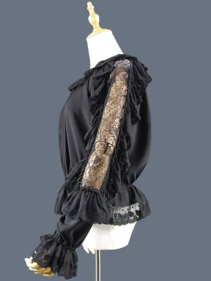Sweet Lolita Blouse Lace Patch Ruffle Cut Out Chiffon Lolita Top