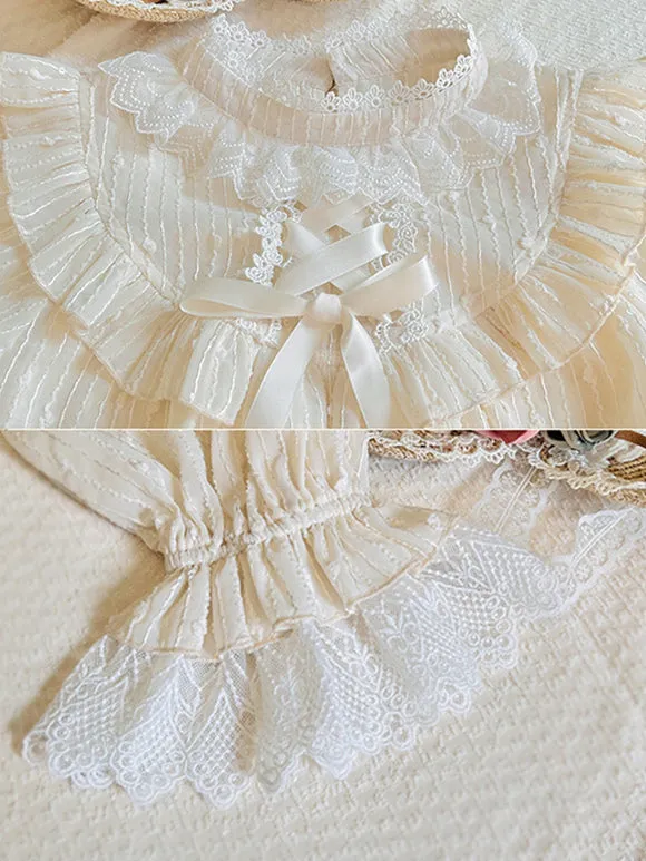 Sweet Lolita Blouses Apricot Long Sleeves Lolita Top Lace Ruffles Lolita Shirt
