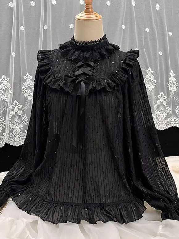 Sweet Lolita Blouses Apricot Long Sleeves Lolita Top Lace Ruffles Lolita Shirt
