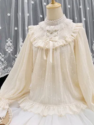 Sweet Lolita Blouses Apricot Long Sleeves Lolita Top Lace Ruffles Lolita Shirt