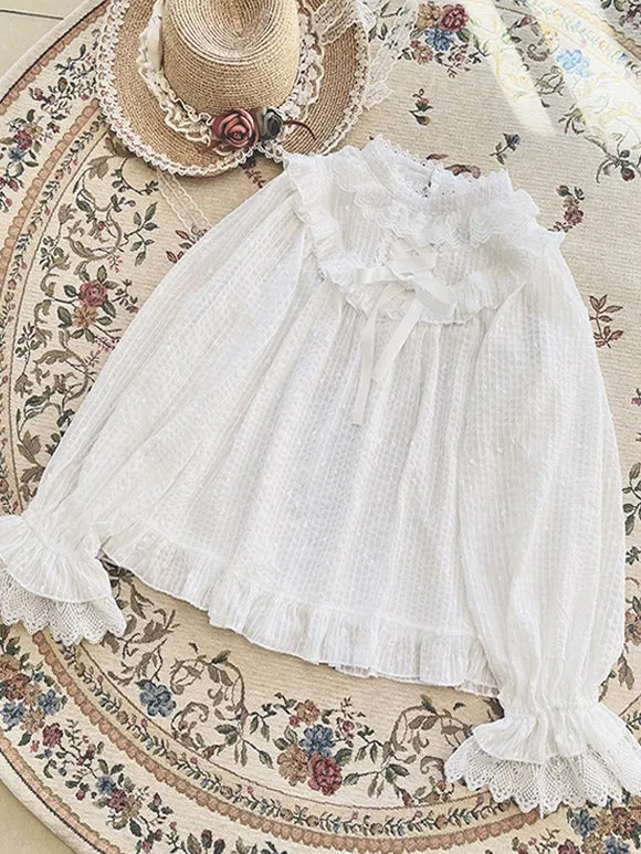 Sweet Lolita Blouses Apricot Long Sleeves Lolita Top Lace Ruffles Lolita Shirt