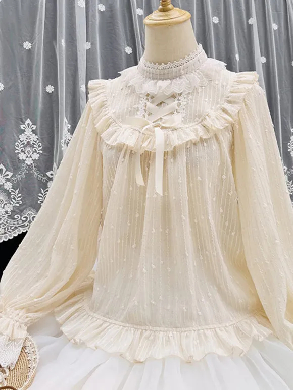 Sweet Lolita Blouses Apricot Long Sleeves Lolita Top Lace Ruffles Lolita Shirt