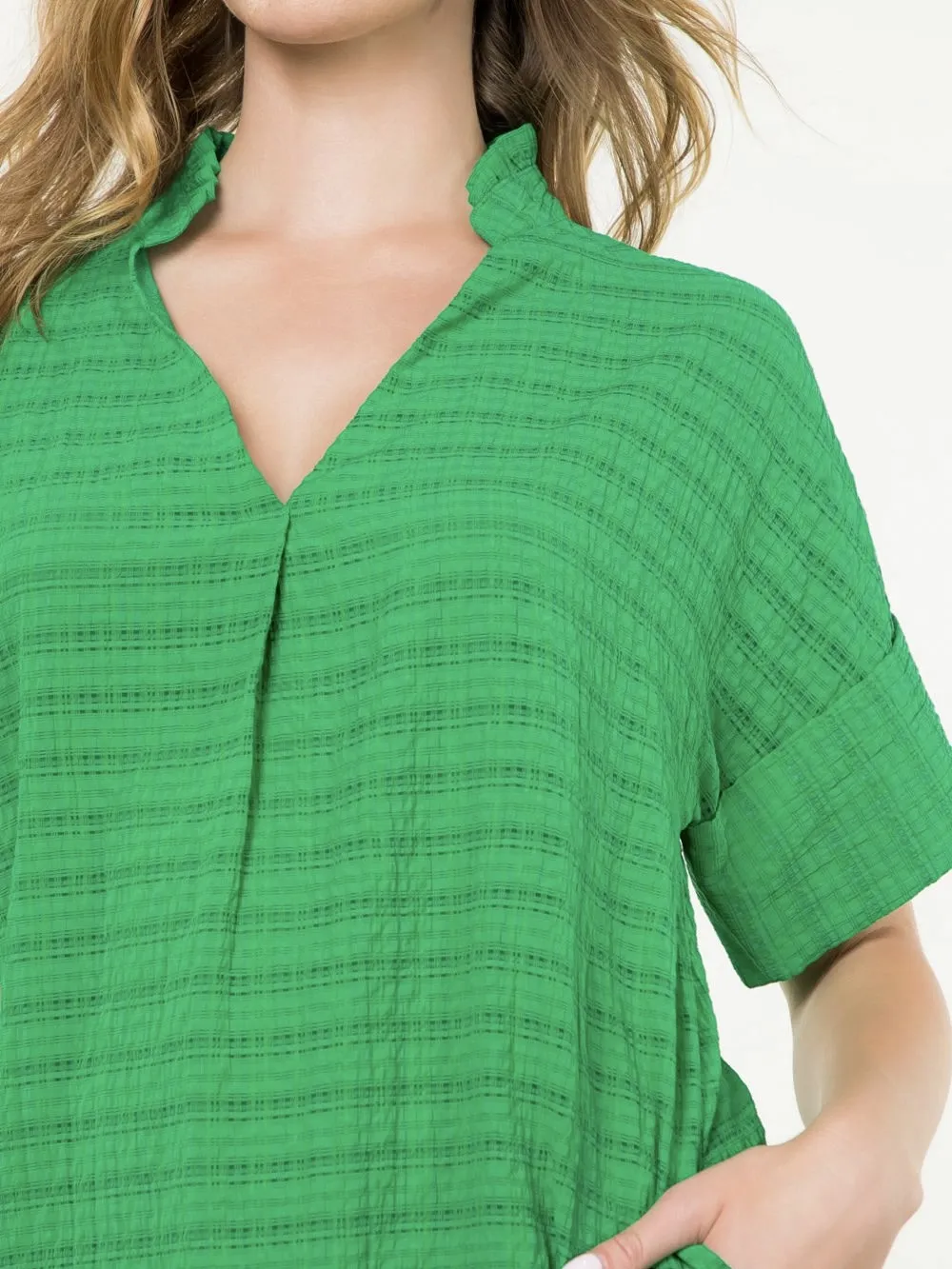 Textured Shift Dress - Green