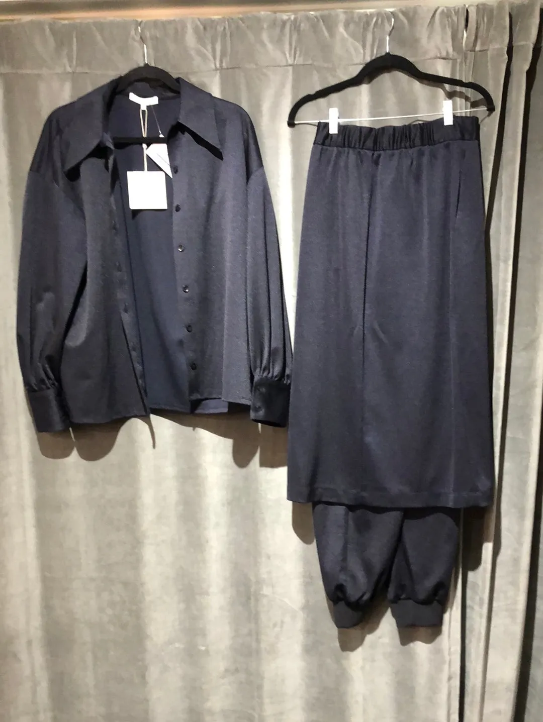 Tibi navy 3 peice Pants/Skirt/Button Up shirt Set