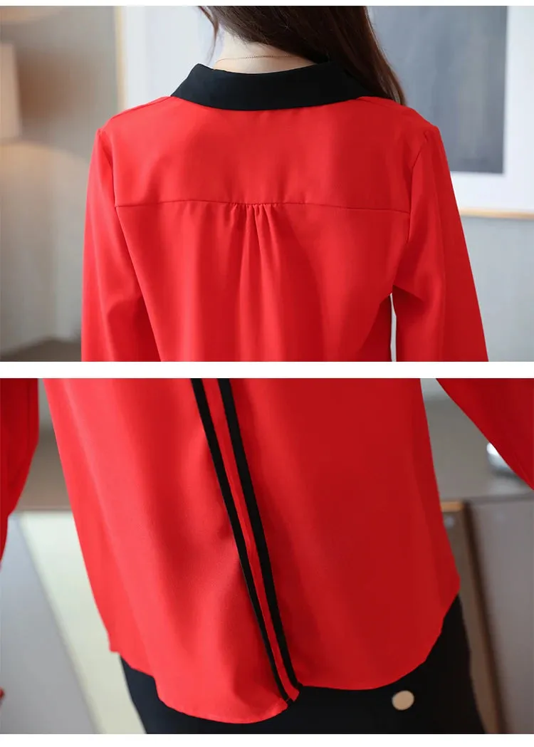Turn Down Collar Long Sleeve Chiffon Office Blouse
