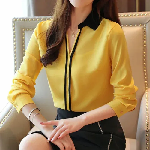 Turn Down Collar Long Sleeve Chiffon Office Blouse