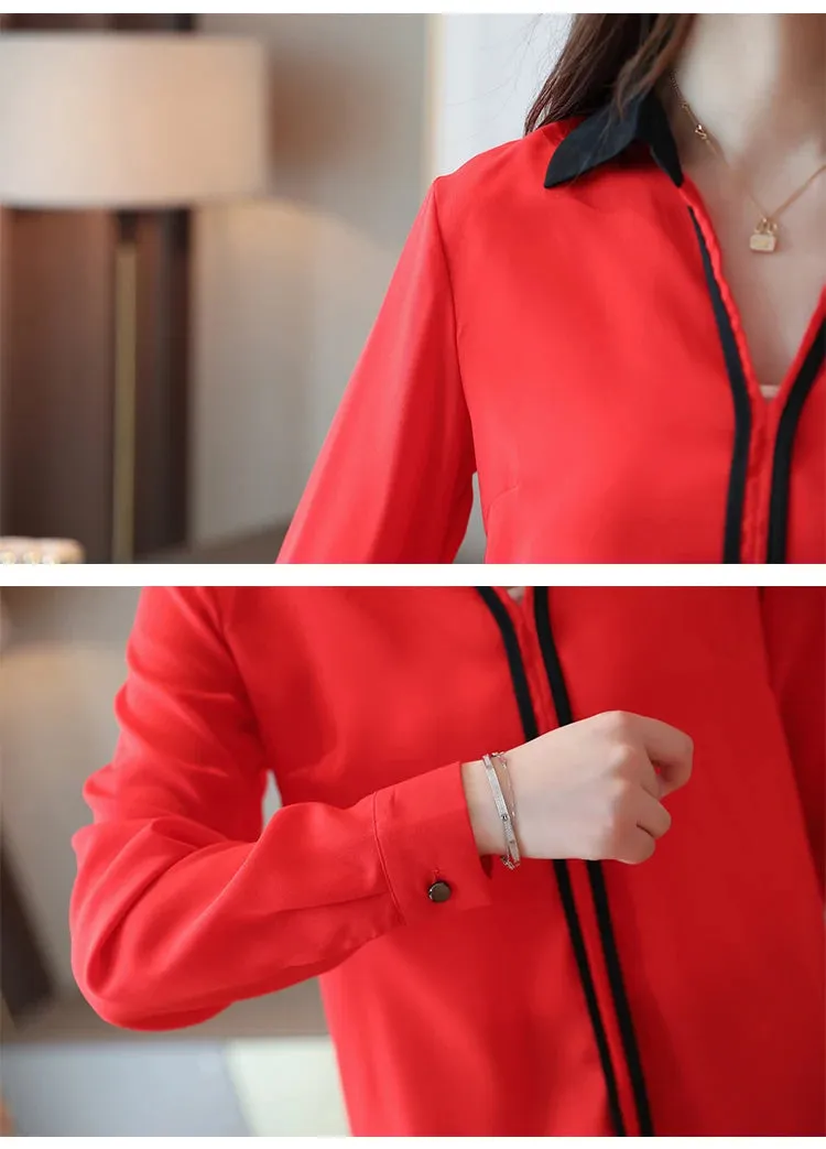 Turn Down Collar Long Sleeve Chiffon Office Blouse