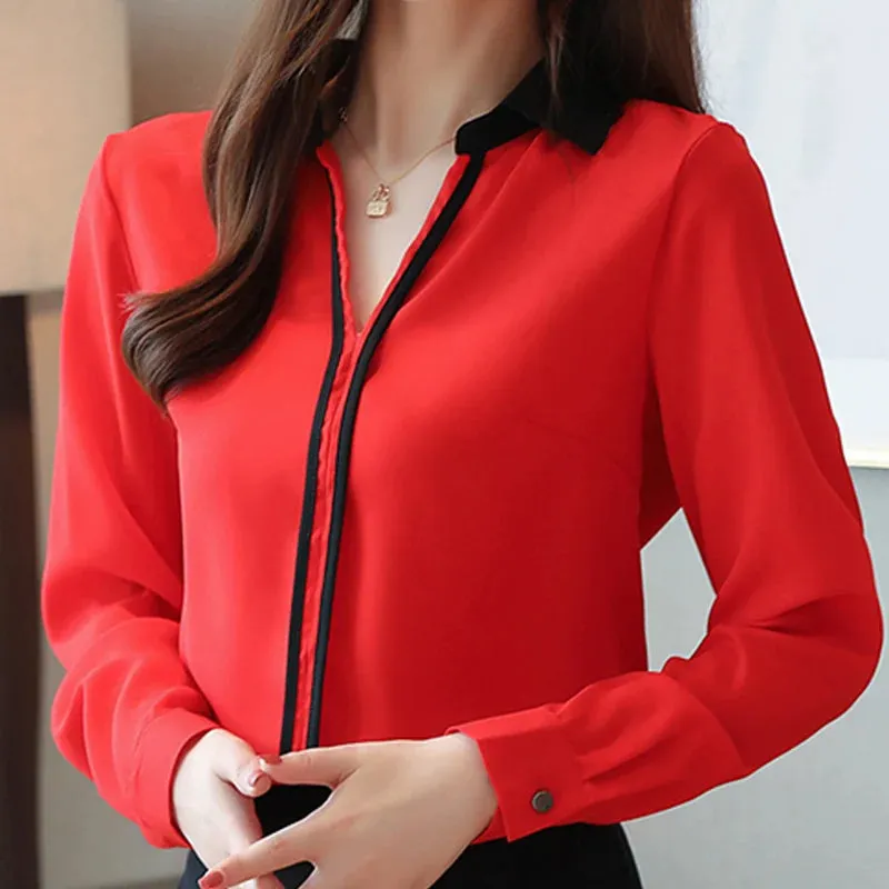 Turn Down Collar Long Sleeve Chiffon Office Blouse