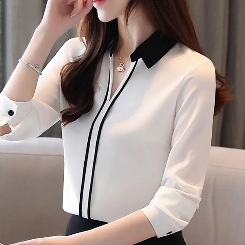 Turn Down Collar Long Sleeve Chiffon Office Blouse