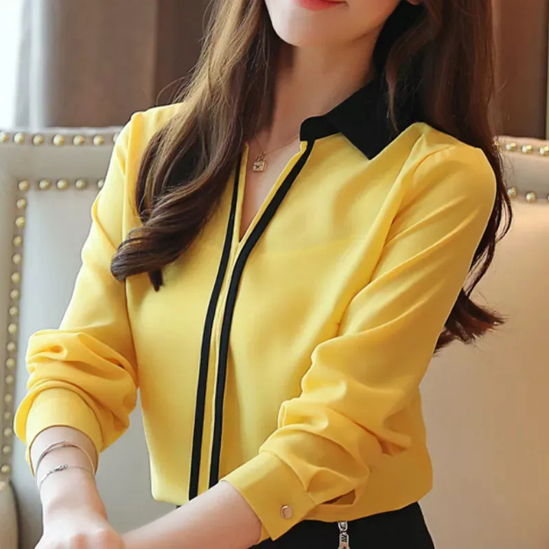 Turn Down Collar Long Sleeve Chiffon Office Blouse