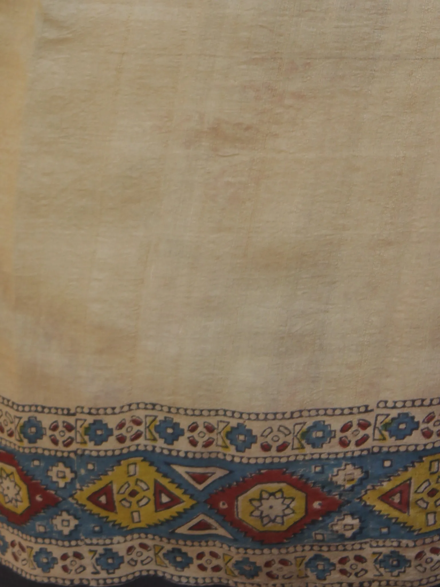 Tussar Handloom Silk Hand Block Printed Saree in Plum Teal blue Black & Ivory  - S031702567
