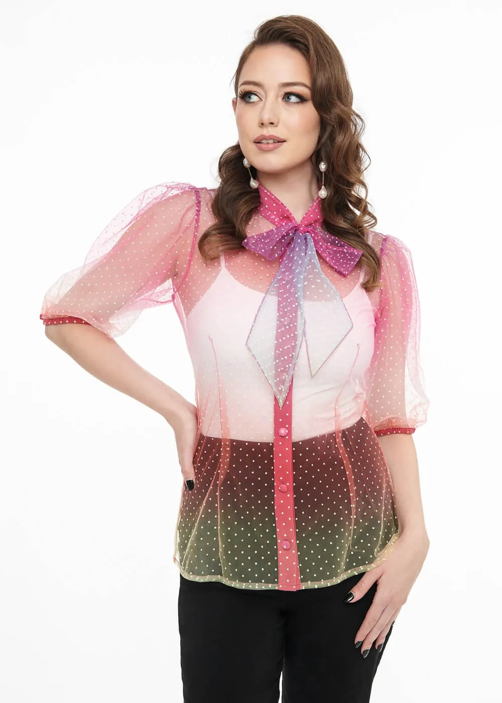 Unique Vintage Gwen Rainbow 40's Blouse Multicolour
