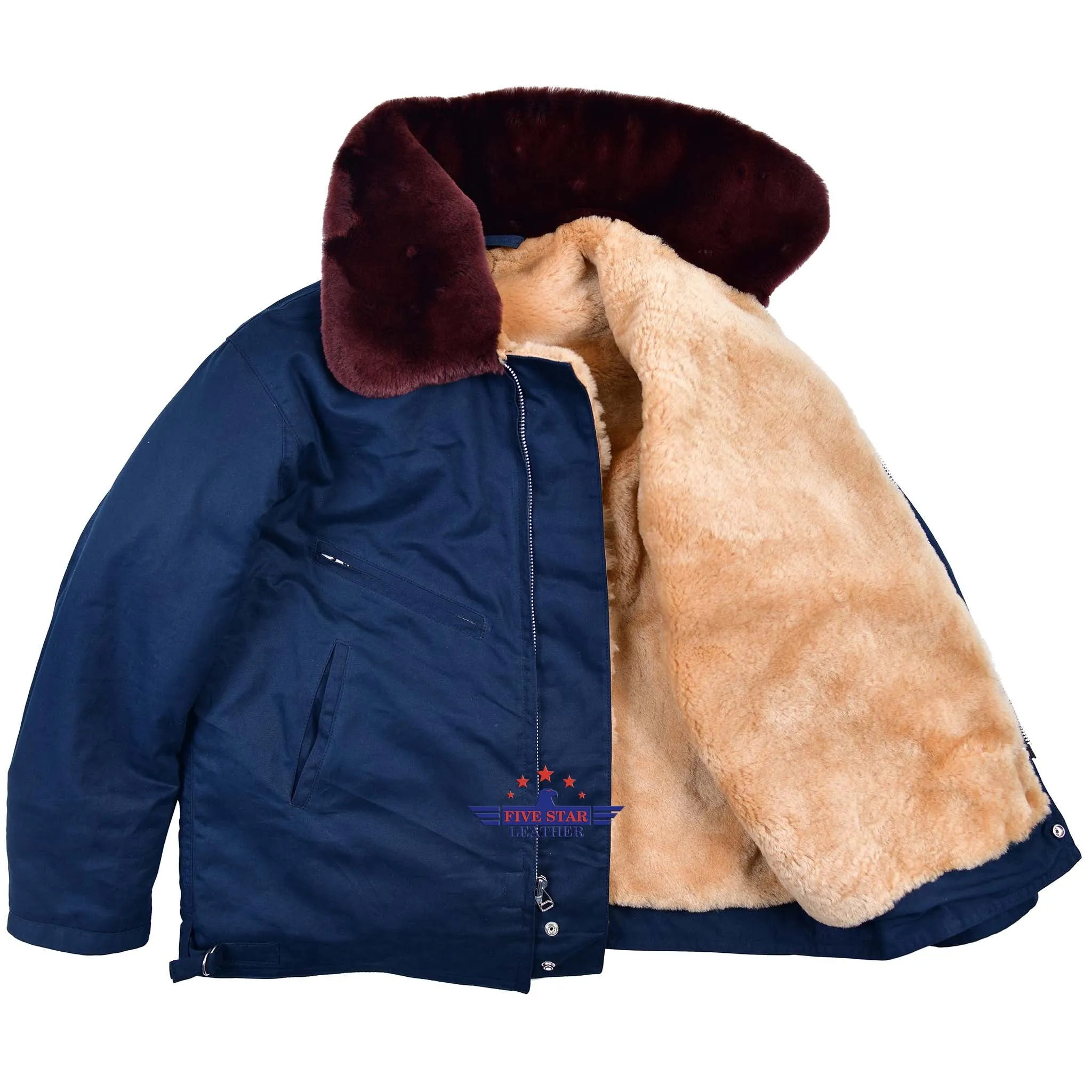 USSR Pilot Winter Jacket for Long Distance Aviation Warm Army Military Blue Sheepskin Fur
